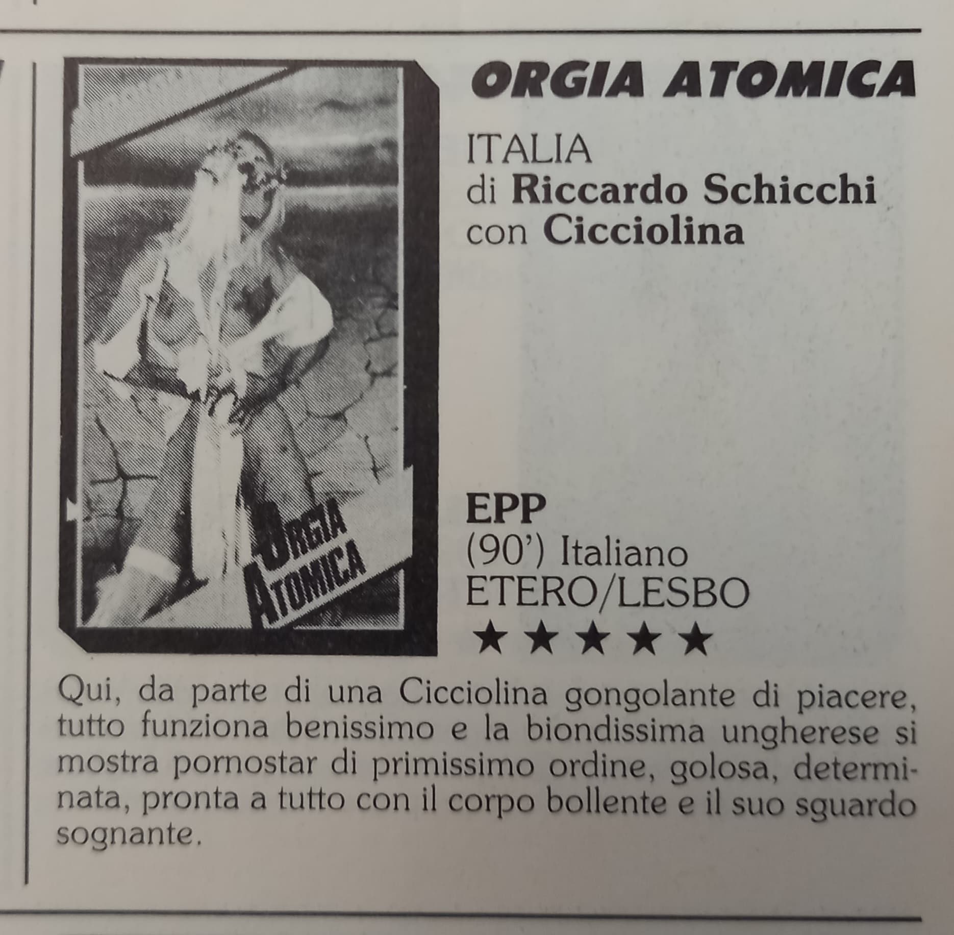 Orgia atomica aka Cicciolina il giorno dopo - Orgia nucleare (Riccardo  Schicchi, 1984) - CINEMA HARDCORE - Gente di Rispetto