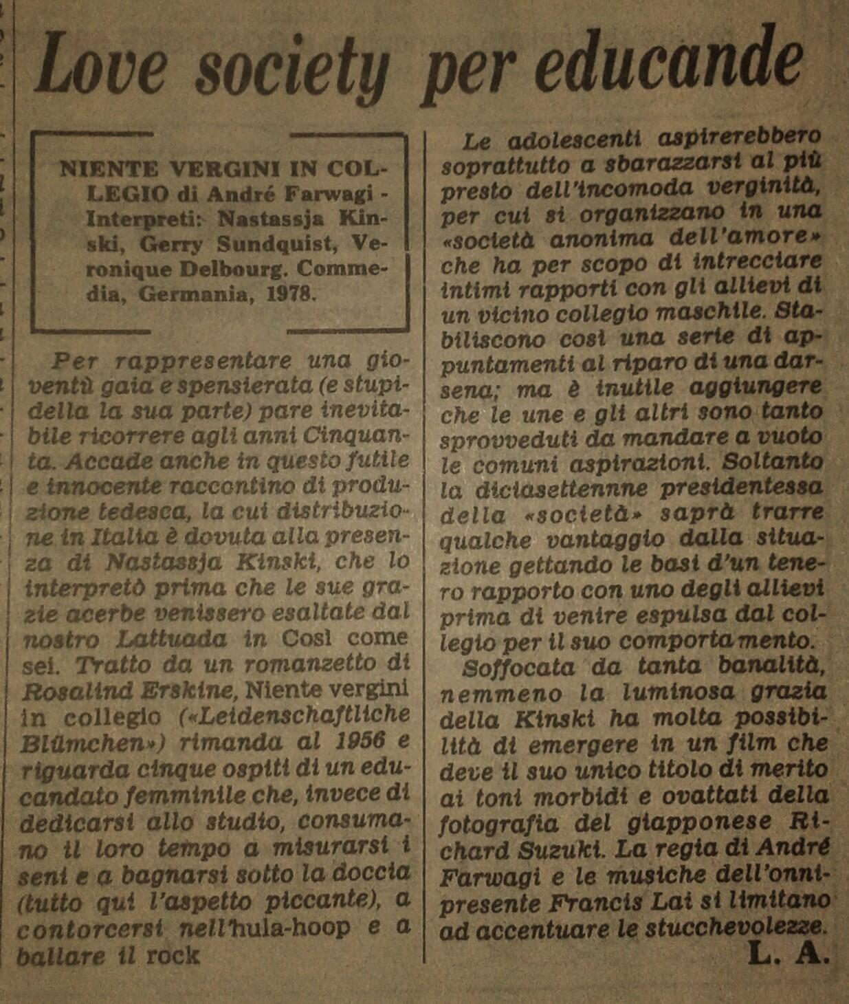 Niente vergini in collegio - Leidenschaftliche Blümchen (André Farwagi,  1978) - GENTE DI RISPETTO FORUM - Gente di Rispetto